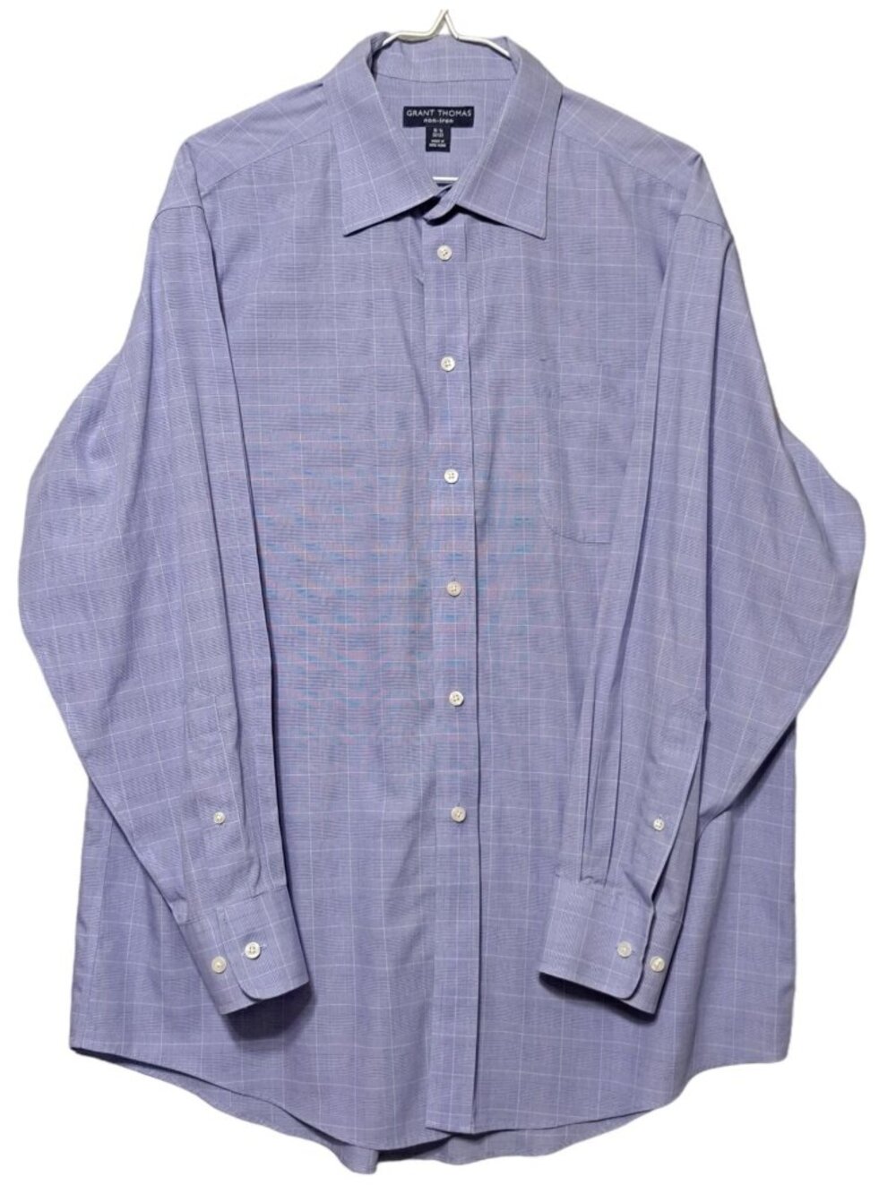 Grant Thomas 16 1/2 Dress Shirt Blue Long Sleeve Button-Up Casual Non-Iron